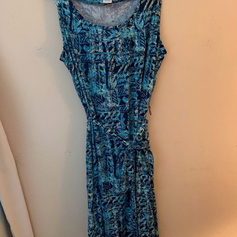 tropical/floral green and blue dress